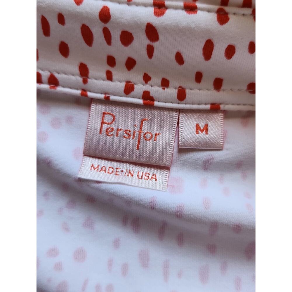 Persifor Shirt Dress M White Red Speckled Print Collared Button Front Pockets US - Picture 4 of 10